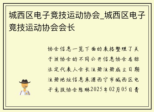 城西区电子竞技运动协会_城西区电子竞技运动协会会长